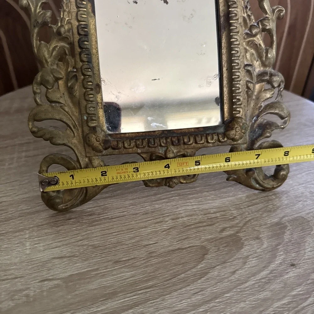 Antique Vtg Victorian Ornate Easel Picture Frame/Mirror Cast Iron Bronze Lion
